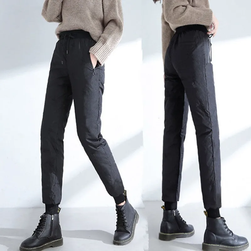 

Women's down Trousers Thi Warm High Waist Winter Cotton Pants Outerwear Faionable Loose Fit Long Straight Leg Trousers