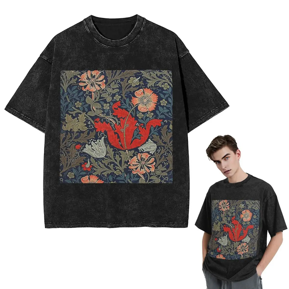 Streetwear T-Shirts William Morris Compton Washed T Shirt Short Sleeve Hip Hop T-Shirt Tops Tees for Men Women