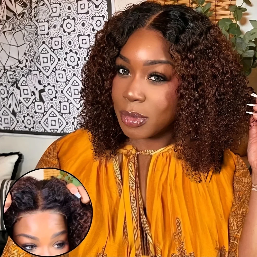 

Мягкая средняя часть 16 дюймов Ombre Blond Kinky Curly Lace Front Wig Jerry Curl для женщин Синтетический предварительно сорванный бесклеевой парик для повседневного ношения