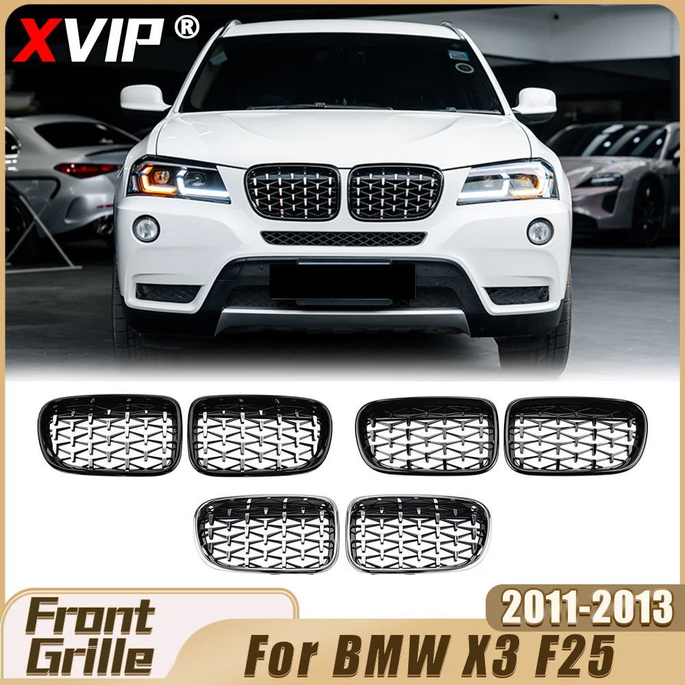 

Решетка радиатора XVIP Chrome Black Diamonds Style Racing, серебристая, верхняя, для BMW X3 F25 2011-2013 (рестайлинг)