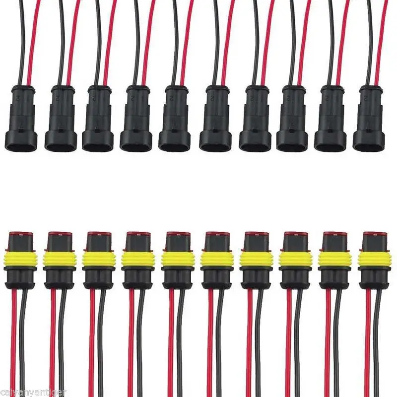 10 Kit 2 Pin Way Car Waterproof Electrical Cable W/ Terminal Wire Connector Plug