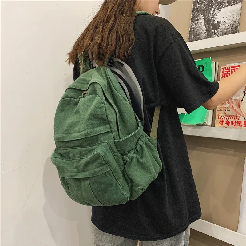 Fashion Solid Color Backpack Women Canvas School Bags For Teenage Girls Casual Travel Backpack Female Student School Backpack