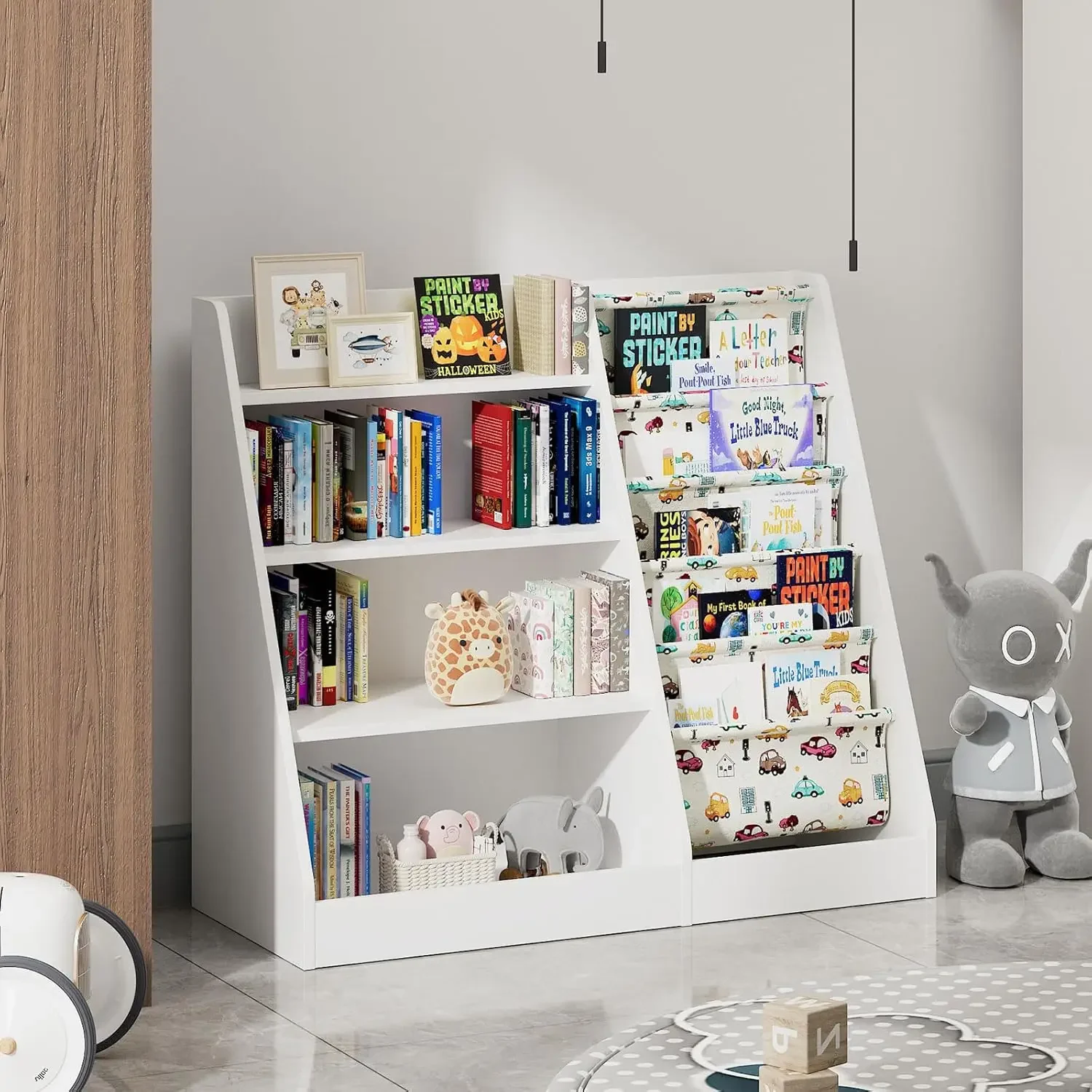 Kinder-Bücherregal aus Holz, fünflagiges Sling-Bücherregal, Bücherregal zur Aufbewahrung von Babys, Kinderbuch- und Spielzeug-Organizer, Schranktruhe, Kleinkind B