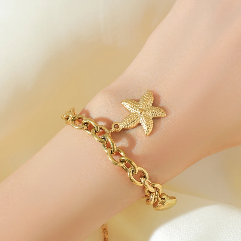 GANPUP 316L Edelstahl Metall Goldfarben Mondperlen Armband Armreif Textur-Schmuck Trendige Handgelenkskette für Frauen Neues Geschenk – Detail 9