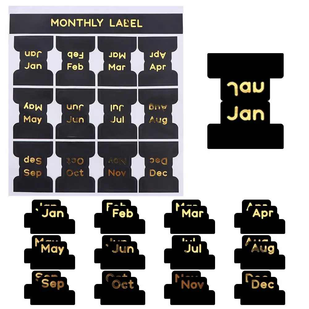 毎月の黒の粘着ステッカー、インデックスタブの学習、装飾ラベルの文房具、メモ帳、12個