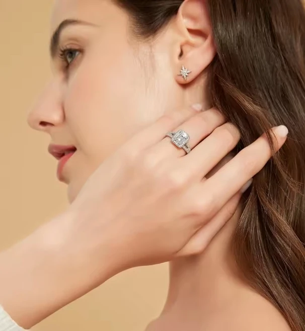 New Women's Silver Plated Stainless Steel Ring Cutting Square Cubic Zircon Ring Boutique Jewelry Wholesale Sizes 5-11
