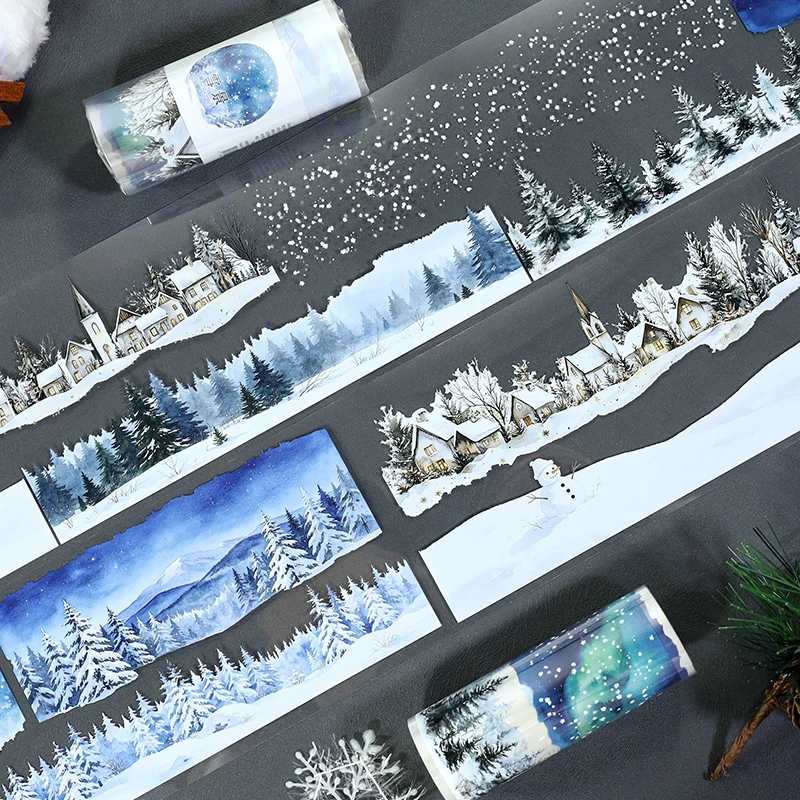 100mm*200cm Vintage Snow Tree Mountain Landscape PET Tape Creative DIY Journal Material Collage Scrapbooking Stationery