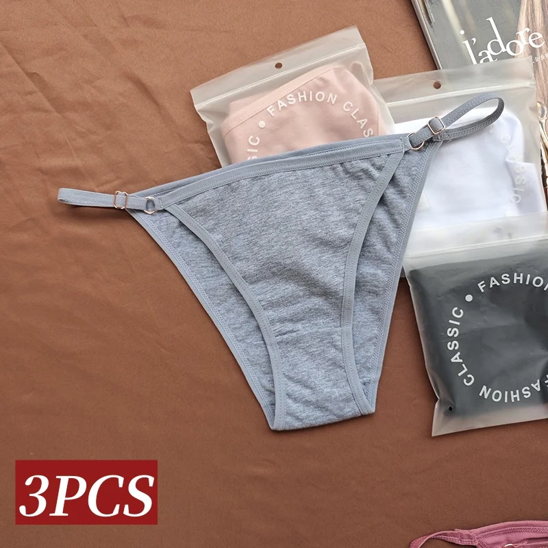 3Pcs/Set Women Cotton Panties Sexy Lingerie Adjustable Belt Panties Low Waist Briefs Ladies Soft Bikini Solid Color Underwear