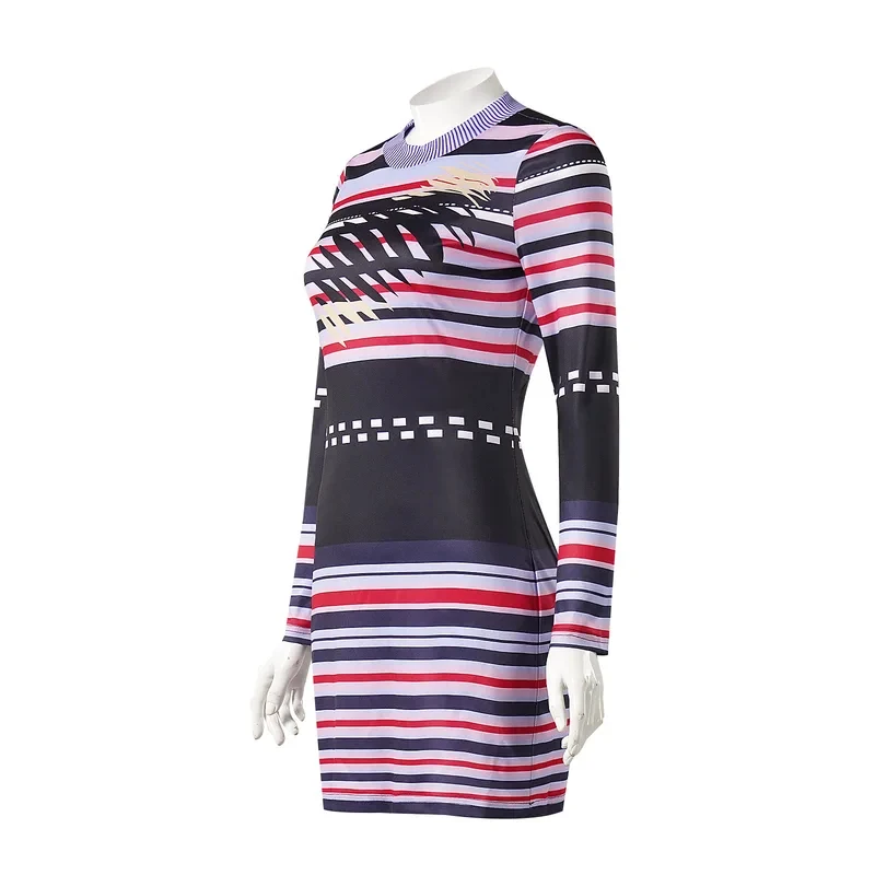 KKL3Women's Halloween Stripe Dress Astrid Deetz Costume k15[[