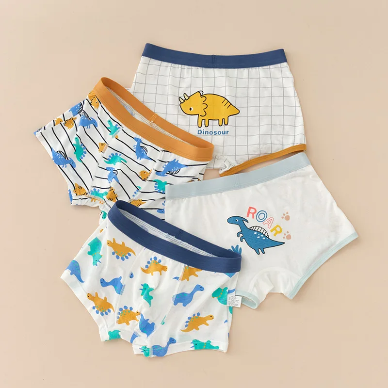 

Teen Boy Cotton Boxers Good Underwear Baby Boy Underpants Cartoon Dinosaur Tripes Bear Prints Children Healthy Panties 3T-16T