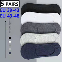 5Pairs Plus Size Mens Sock Slippers Cotton Non-slip Silicone Invisible No show Boat Socks Big Summer Autumn Fashion Male EU43-48