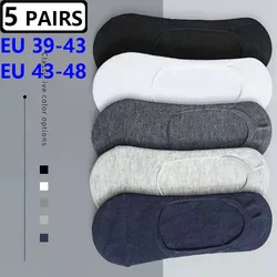 5Pairs Plus Size Mens Sock Slippers Cotton Non-slip Silicone Invisible No show Boat Socks Big Summer Autumn Fashion Male EU43-48