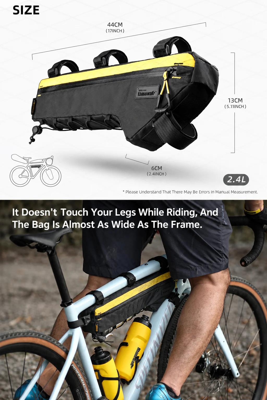 Rhinowalk Bike Triangle Bag Frame Bag Water-Resistant 2.4L for MTB Road Gravel Bike Side Bottle Cage Compatible Bikepacking 2026