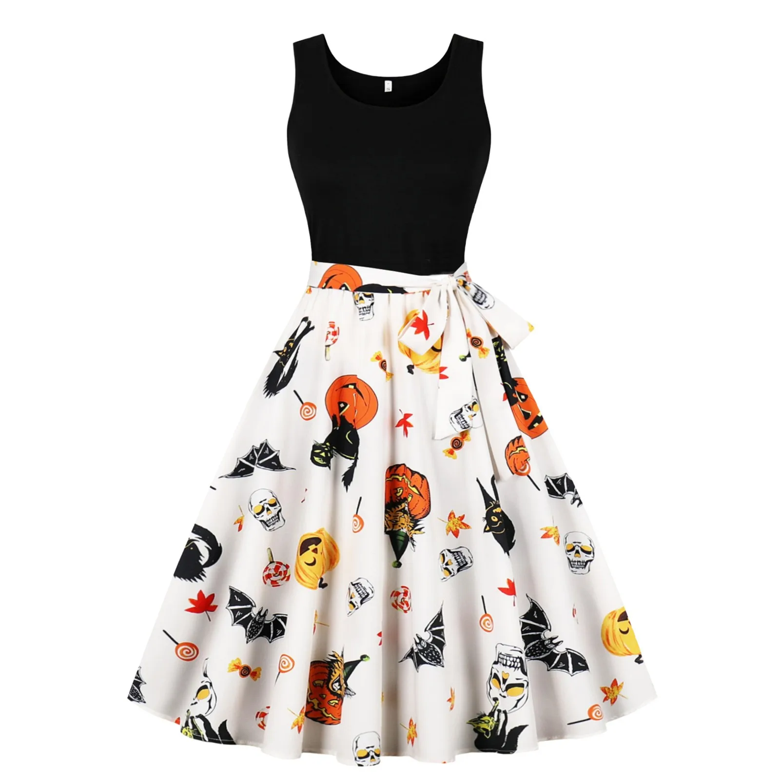 Halloween Dresses For Women Vintage Gothic Pumpkin Printed Strapless Princess Long Dresses Slim Belt Waisted Cocktail Maxi Dress