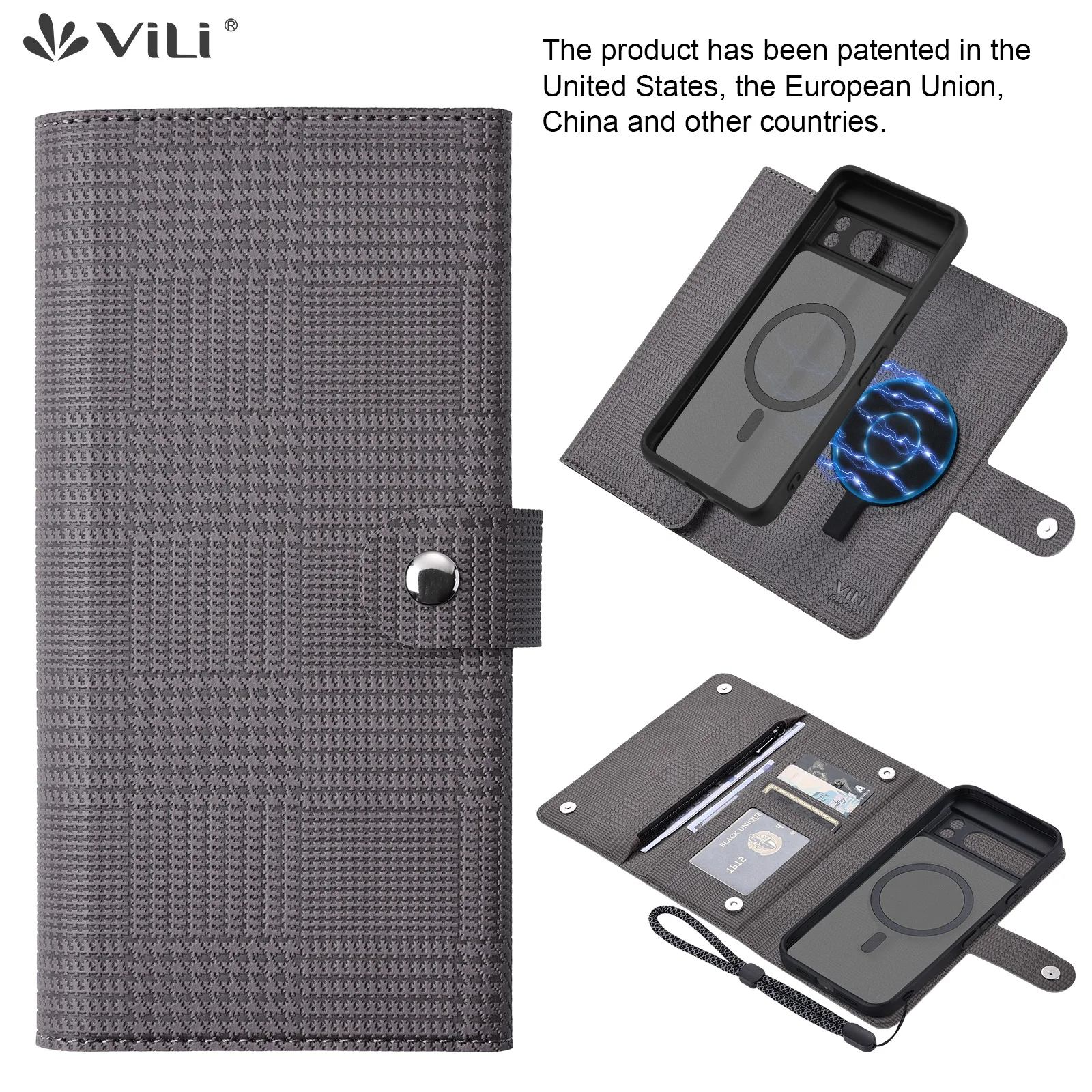 

Magnetic case for Google Pixel 8 pro,ViLi 2-in-1 MagSafe case wallet(RFID Blocking)cardholder phone Zipper wallet cards