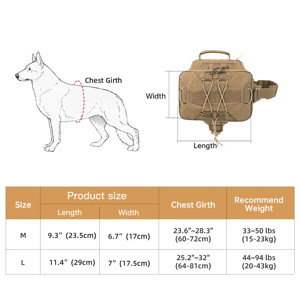 Tactical Dog Outdoor Backpack Large Capacity Pet Dog Adjustable Saddle Bag Dogs Backpack Harness Carrier 2Capacious Side Pockets