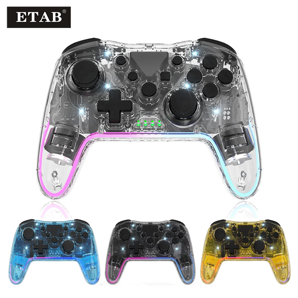 

Wireless Controller BT For Nintendo Switch PC PS3 TV BOX Joystick Transparent LED Lag-Free Gamepad With RGB Light Turbo