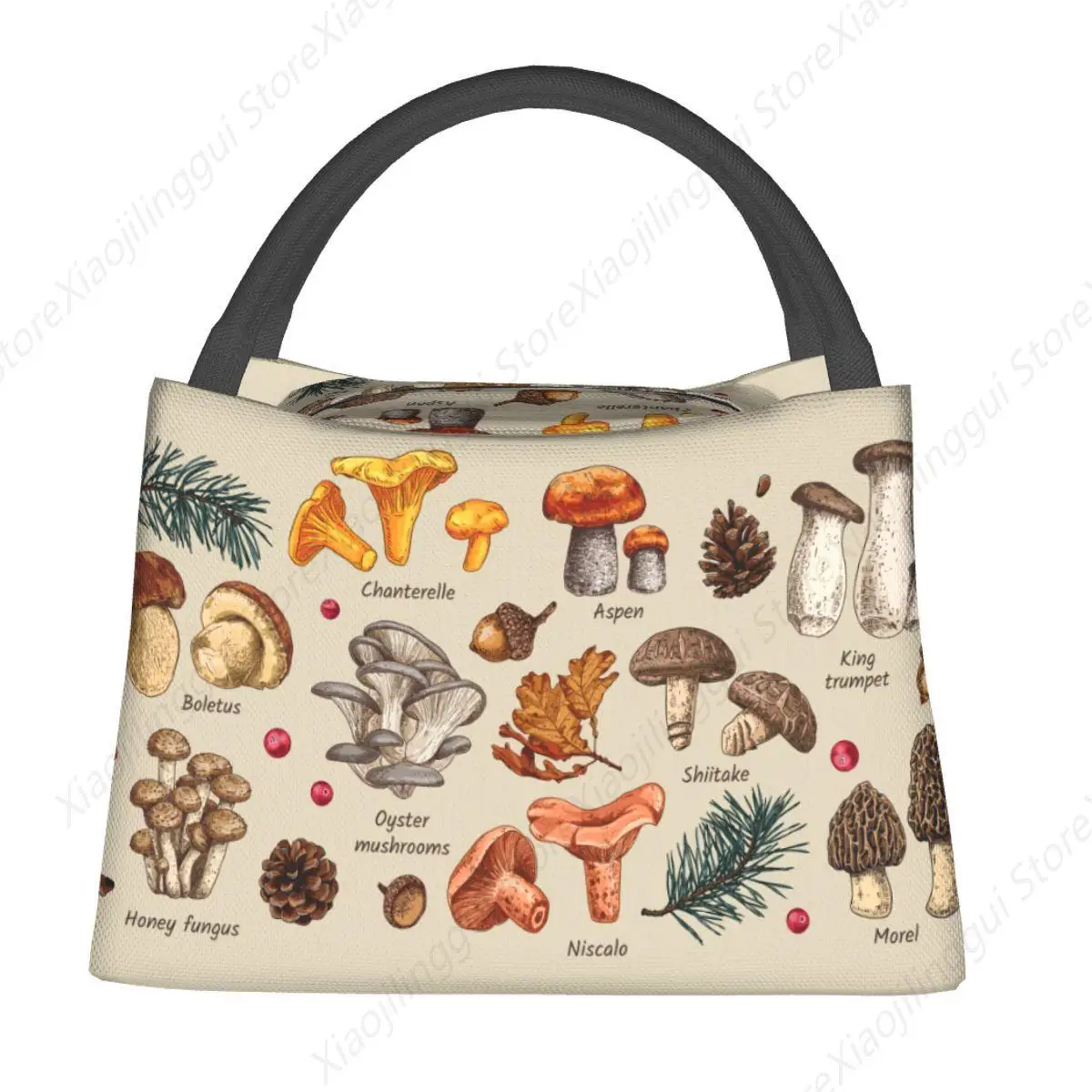 Lunchtassen Paddestoelsoorten Thermische koeltassen Draagbare picknickpaddestoelen Thema Canvas Lunchbox Voedselopbergzakken