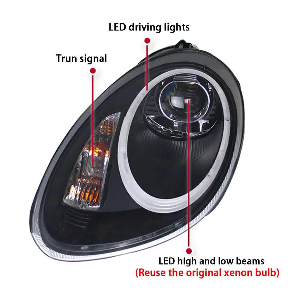 Car Styling for Porsche Cayman 987 Head Light 2005-2009 987 Headlight DRL Turn Signal Low High Beam Projector Lens