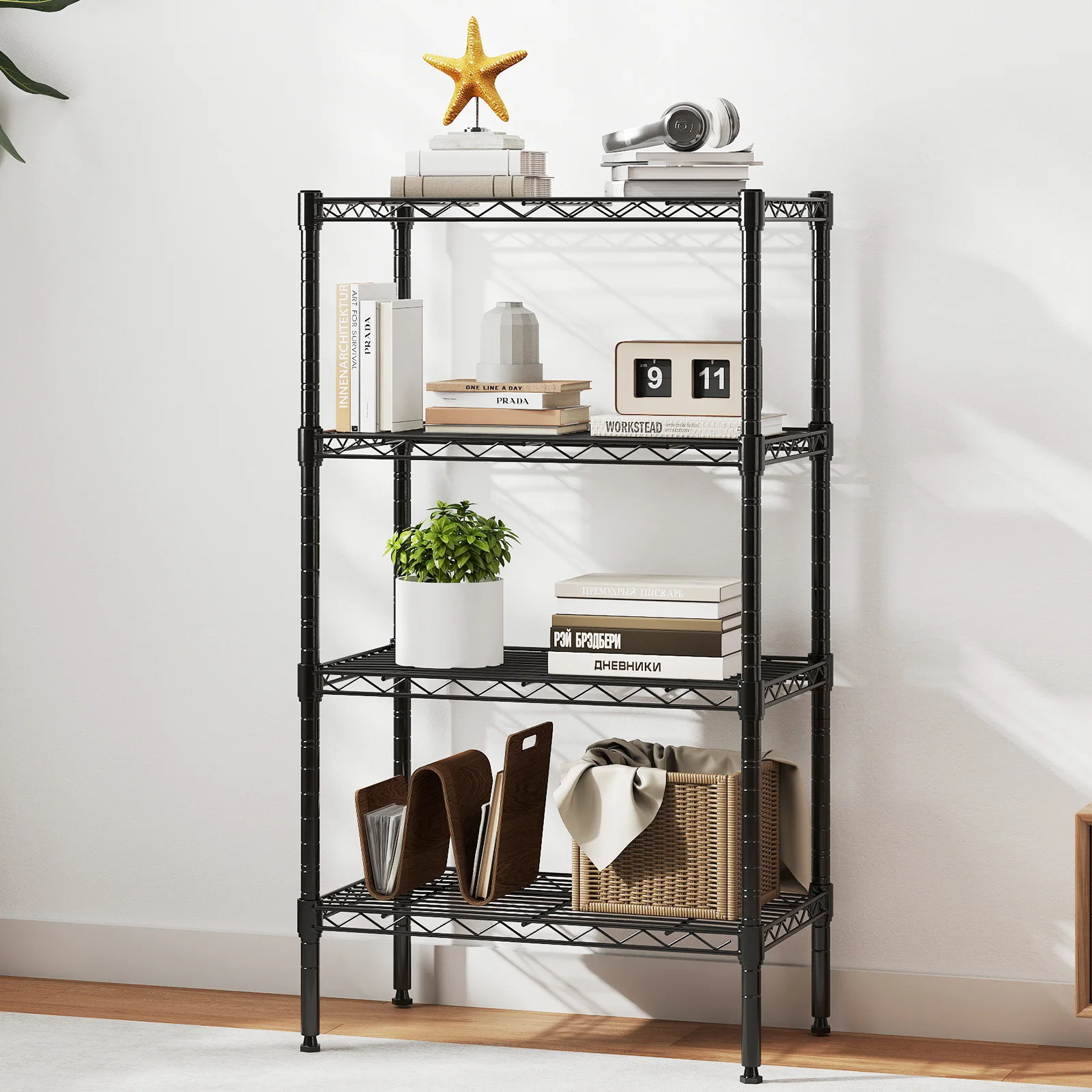 MCQ 31 Inch to 60 Inch Metal Storage Bookshelf Freestanding Tall Display Shelf Storage Tall Display Shelves Bookshelf Sturdy Structure Graduated Shelves for Home