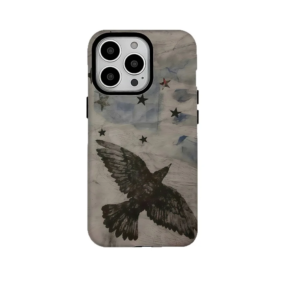 

INS Retro Black Eagle Case for IPHONE 16 ProMax 15 14 PLUS 13 12 11 PRO Plus XR XS Acrylic TPU Two in One Magnetic Phone Cases