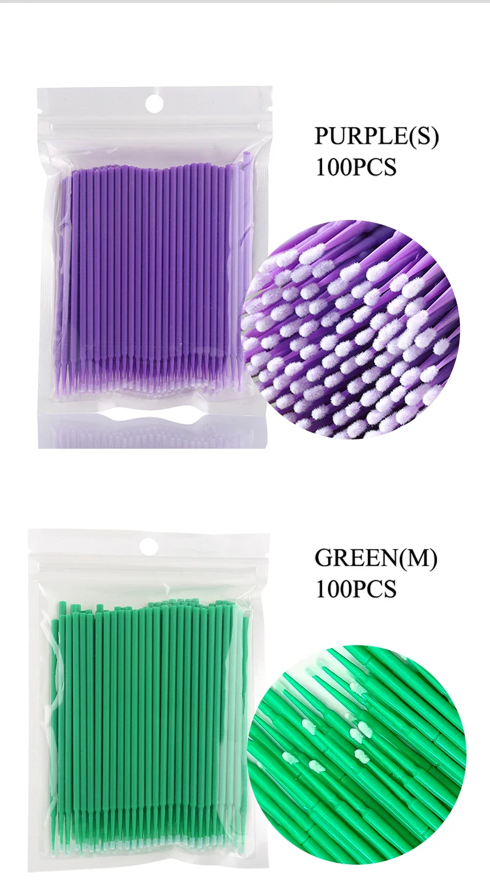 100Pcs Micro Cotton Swab Individual Eyelashes Microbrush Beauty Makeup Clean Remover Tools Eyelash Cleaning Brush Lash Extension