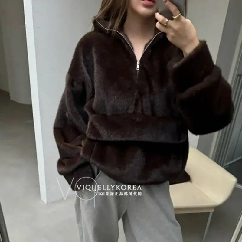 TOKO 2025 Atasan Wanita Terlaris Berkualitas Tinggi Model Baru Setengah Resleting Oversize Longgar - Mantel Berkerudung Kasual, Hangat, dan Modis