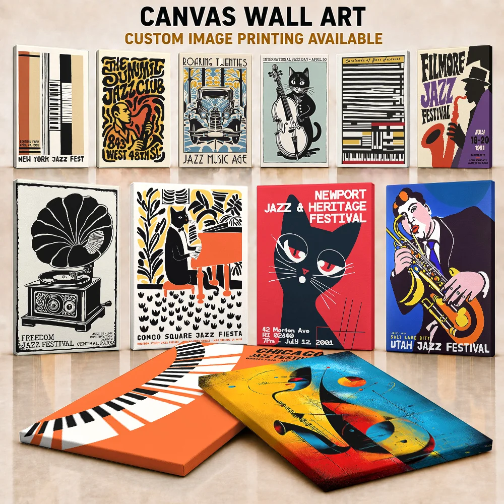 Jazz Canvas Poster Personalized Photo Retro Stage Design Wall Paintings Decoration Ideal For Entertainment Room Collector Gift