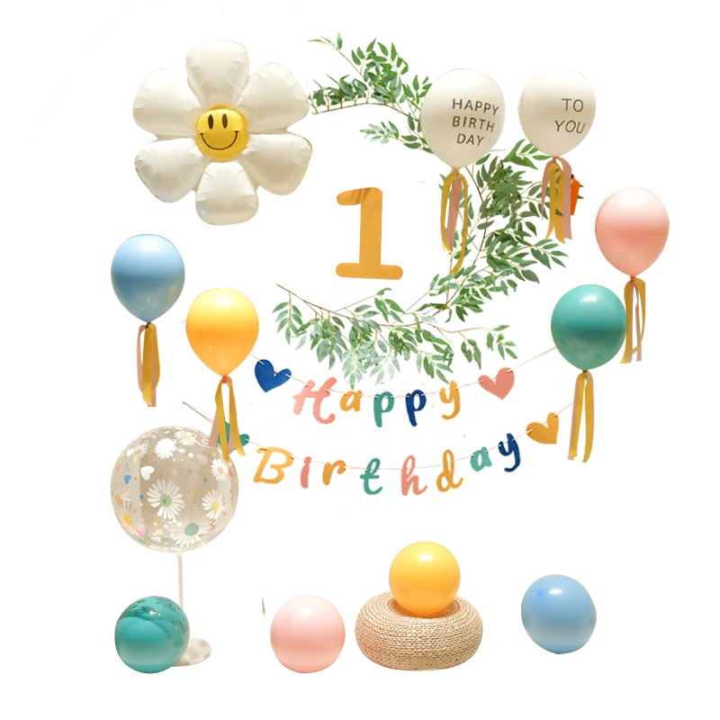 ins First Birthday Party Balloon Kit Baby Shower Forest Theme Background Decoration Non Woven Banner Set