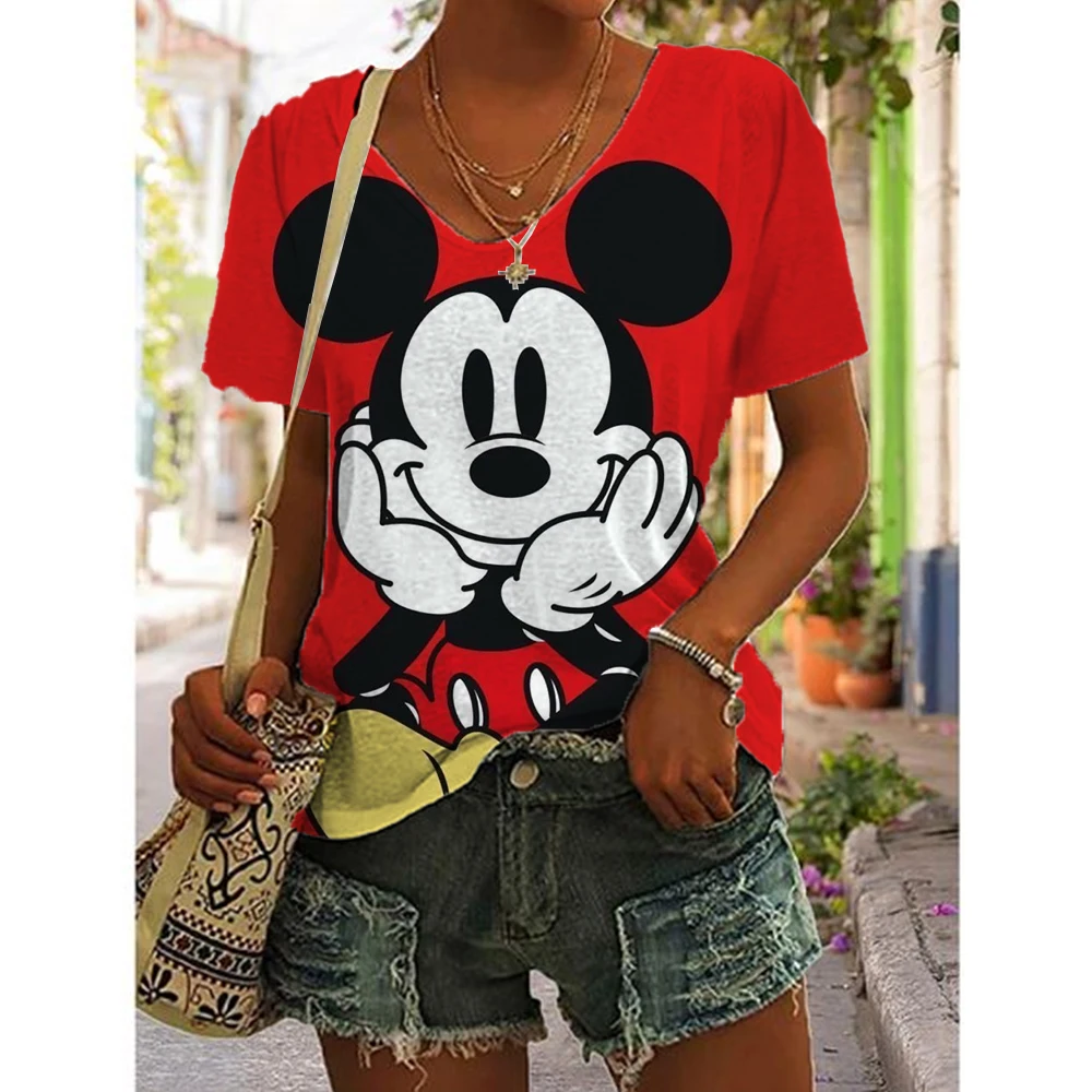 New T Shirts Fashion Disney Mickey Minnie Mouse Print T-shirt Women Trend Female Tops Cute Tees Female Streetwear T-shirts