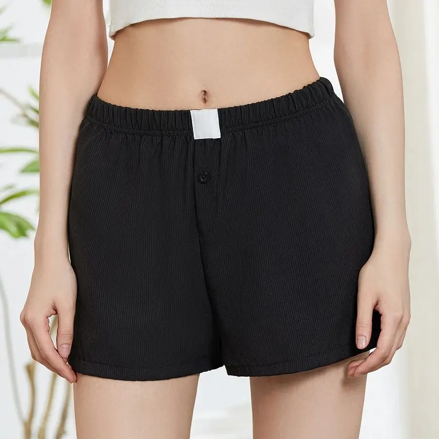 Vrouwen Y2 K Pyjama Shorts Micro Knoop Boxers Elastische Taille Schattige Pj Broekjes Zomer Geruite Lounge Korte 2024 Zomer Strand Shorts