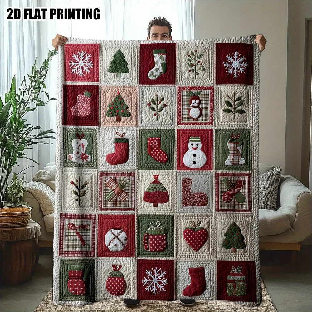 قطعة واحدة من بطانيات الفانيلا الاحتفالية لعيد الميلاد، مثالية للسفر والمكتب، مع رقاقات الثلج وأشجار عيد الميلاد والمزيد، بطانية مكتب #1