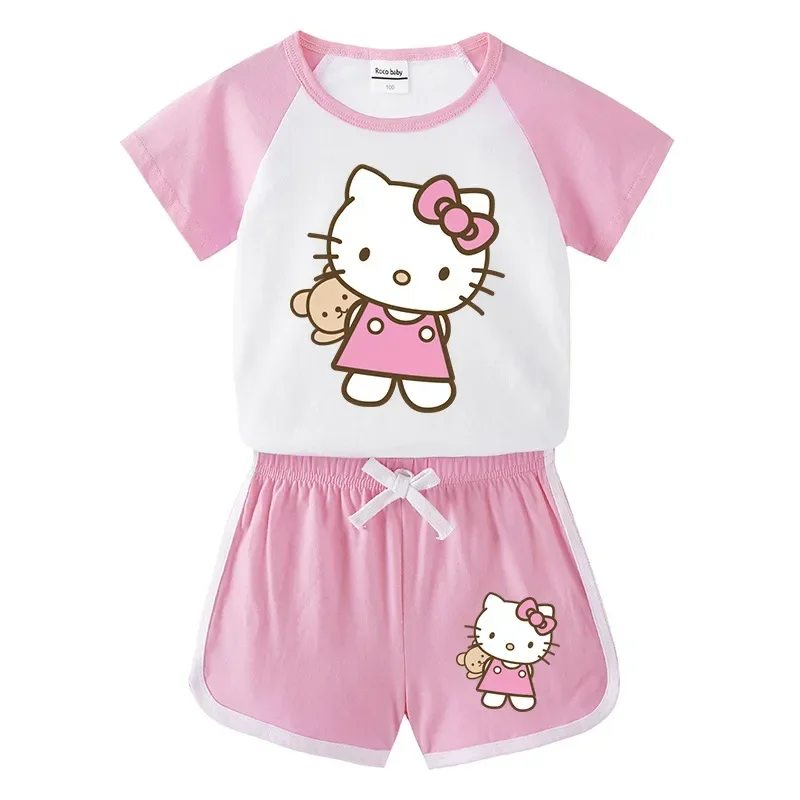 

Sanrio hello kitty 2021 children's suit summer girl treasure hot pants short-sleeved T-shirt shorts leisure sports