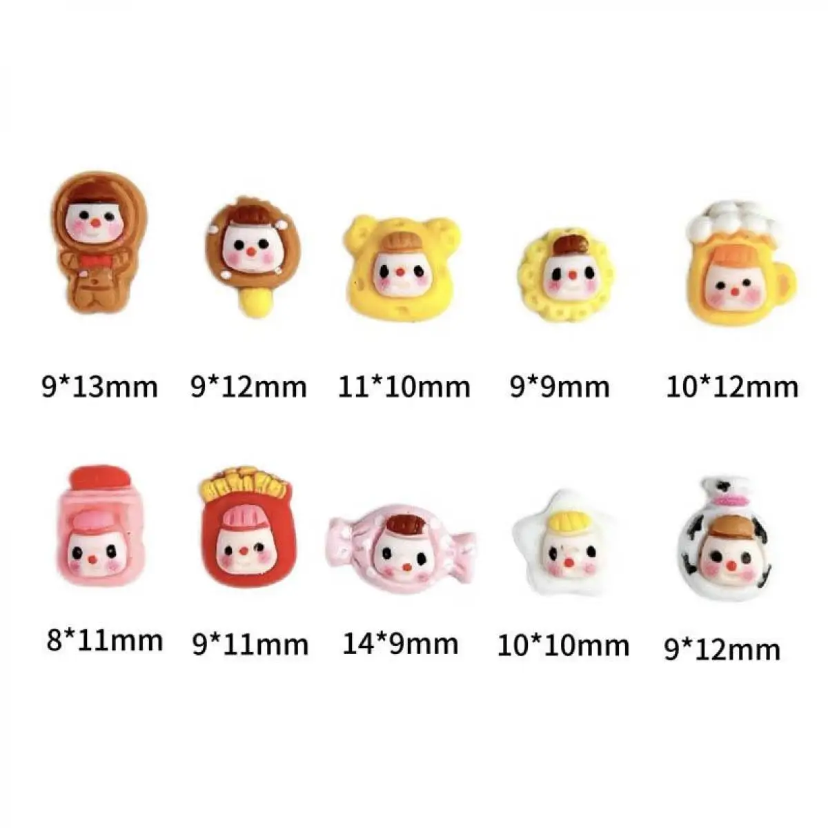 Mixed Resin Kawaii Girl Expression Nail Charm Cute Candy French Fries Beer Doll Nail Art Decoration Accessories For Manicure DIY