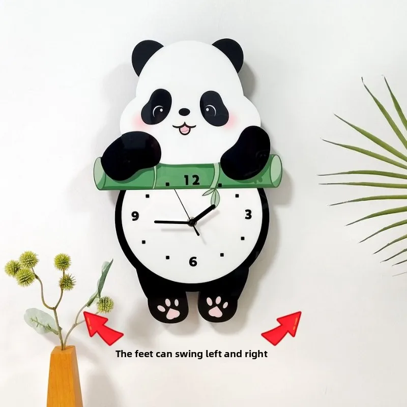 

Creative Silent Clock Cartoon Panda Swinging Wall Clock Studio Background Wall Decorative Painting