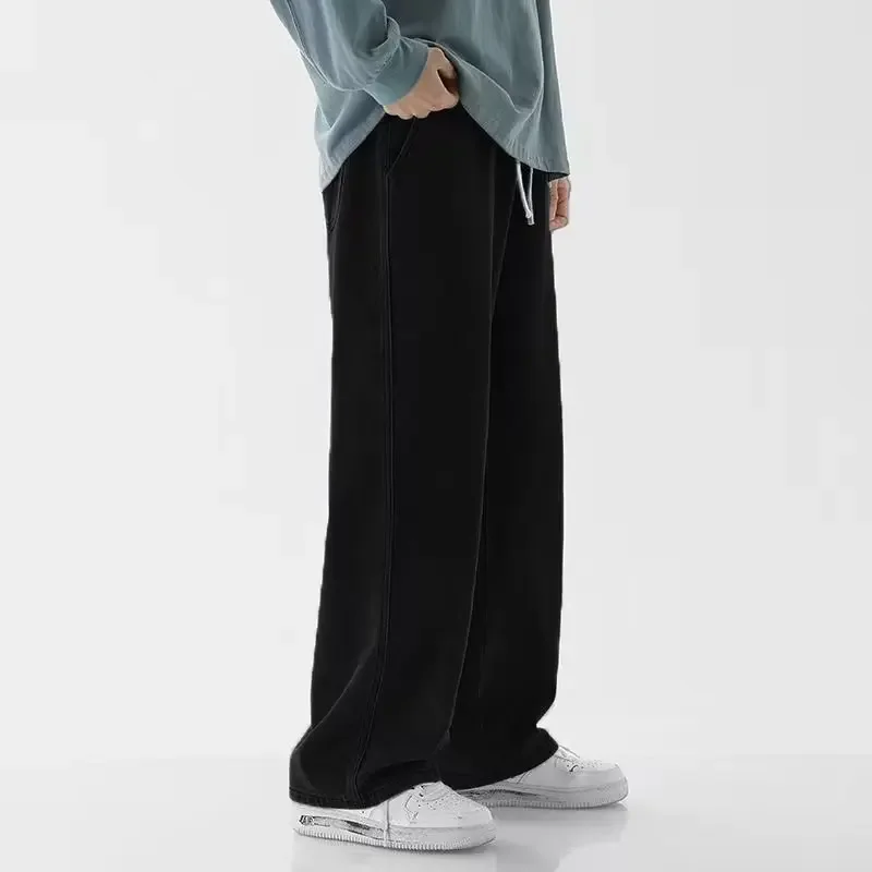 

Pop New Korean Men's Casual Long Jeans Classic Man Straight Denim Wide-leg Pants Solid Color Light Blue Grey Black