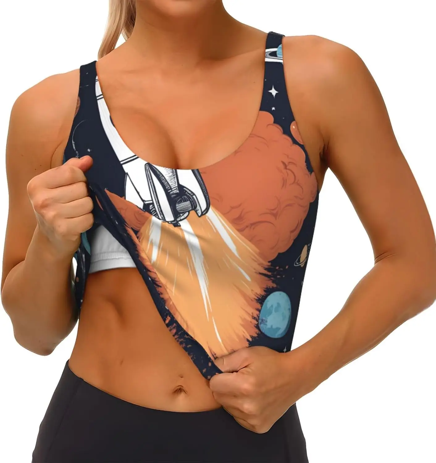 Gilet de sport décontracté imprimé fusée dans l'espace pour femmes, gilet de Yoga, tendance, léger, confortable pour saisons