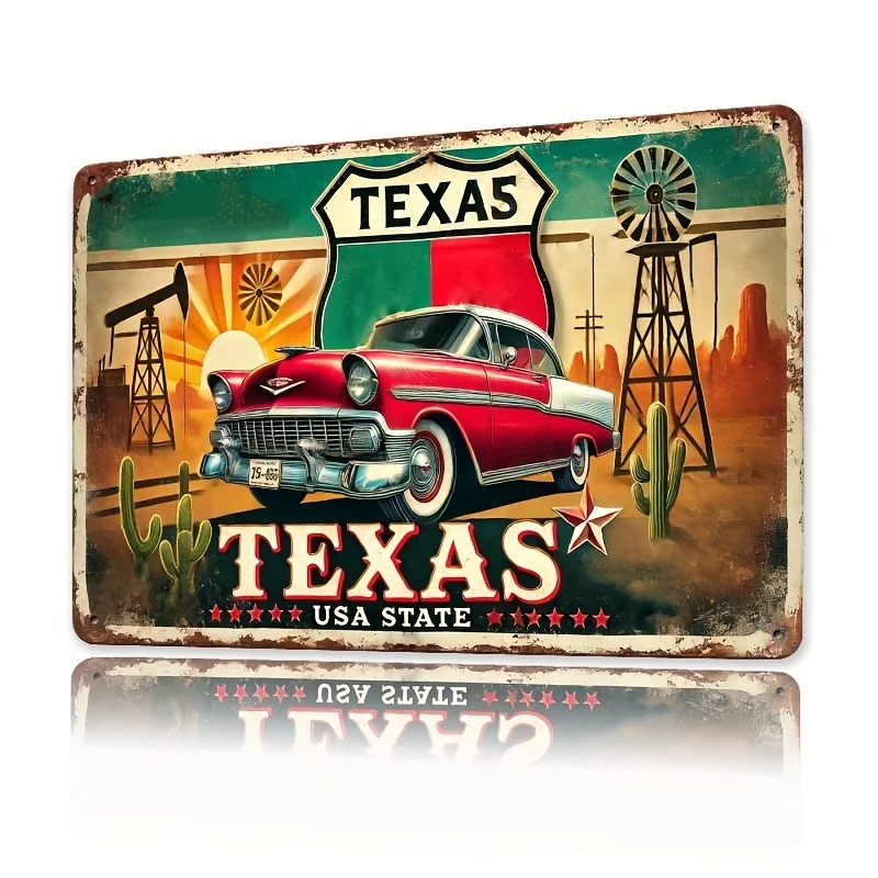 Vintage Texas Red Truck Metal Wall Art -   Retro Tin Sign wi