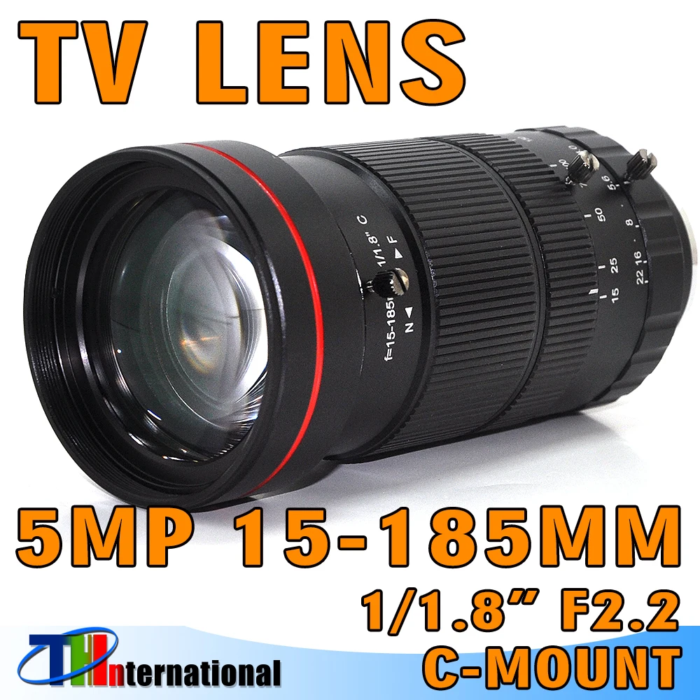 

5MP 8MP 15-185mm C lens Varifocal C-Mount Manual Manualg Iris Focus F2.2 Aperture 1/1.8" Security Camera Industrial TV LENS