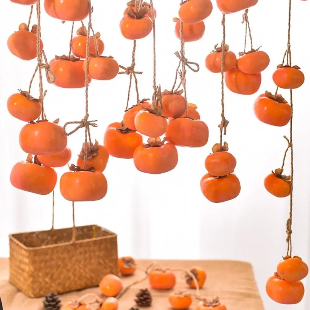 Simulation Persimmon Fruit with Frost Fruit Branch Wall Hanging Ceiling Decoration Leaves Fake Decor