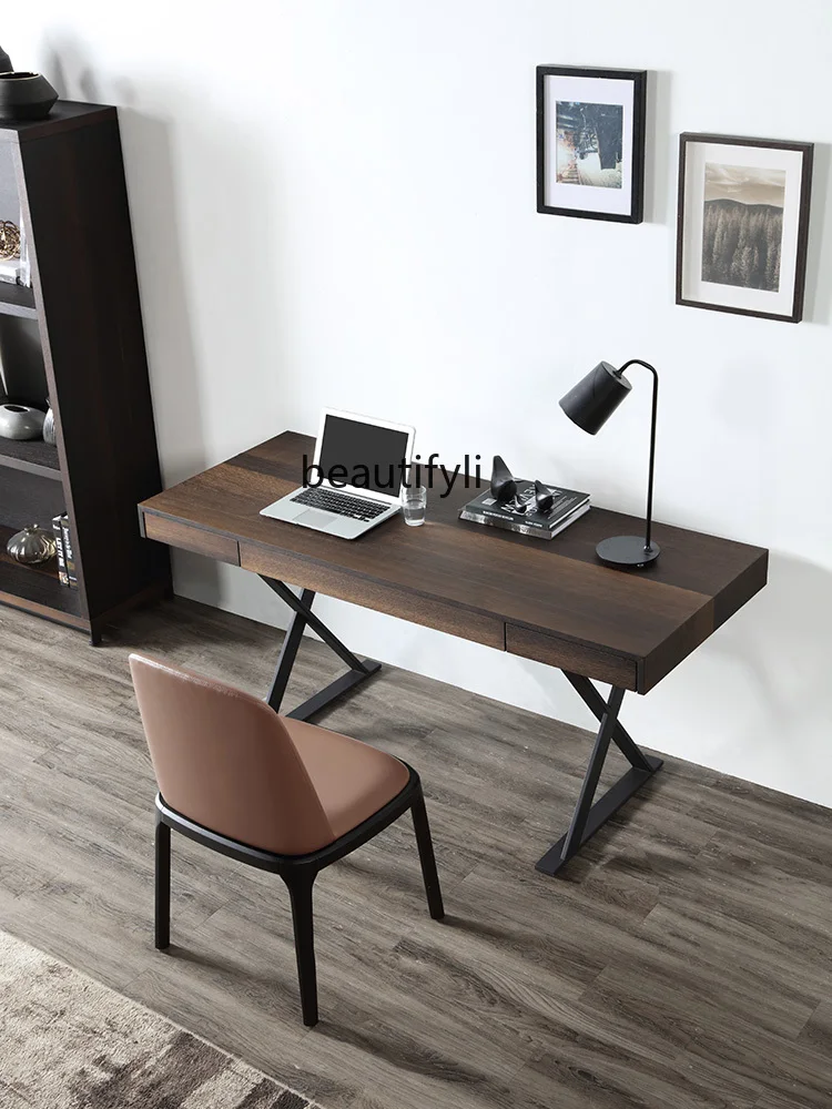 Italian Modern Simple and Light Luxury Study Furniture Desk Nordic Minimalism Solid Wood Drawer Work Desk