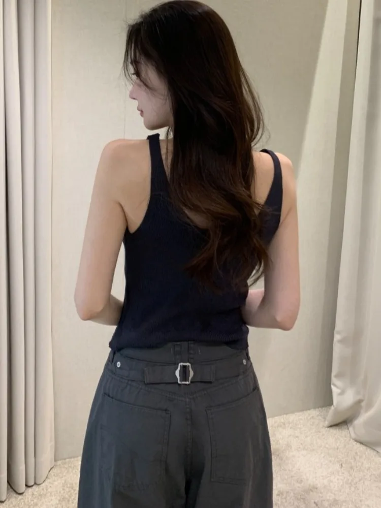 

Women's Summer New Sle ort Casual Thin Knitted Vest Top Square Collar Slimming Fit Faionable Polyester Fiber