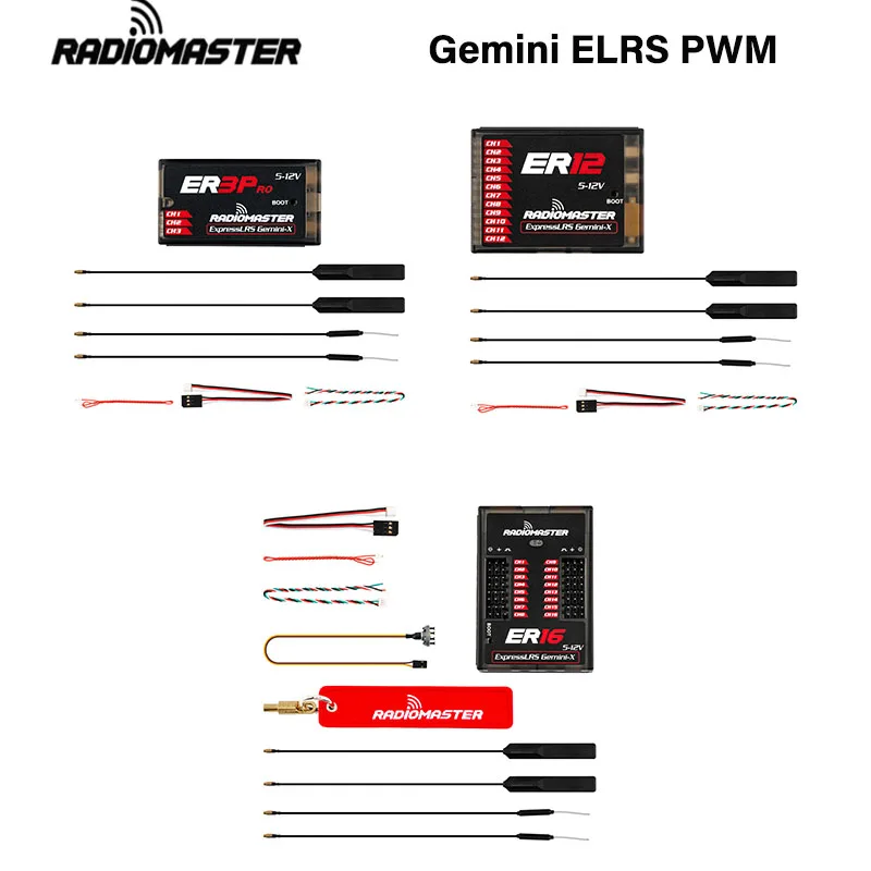 RadioMaster ER3 PRO ER12 ER16 Gemini-X ExpressLRS PWM Receiver 3/12/16CH Dual Antenna RC Radio Receiver for RC Model Parts