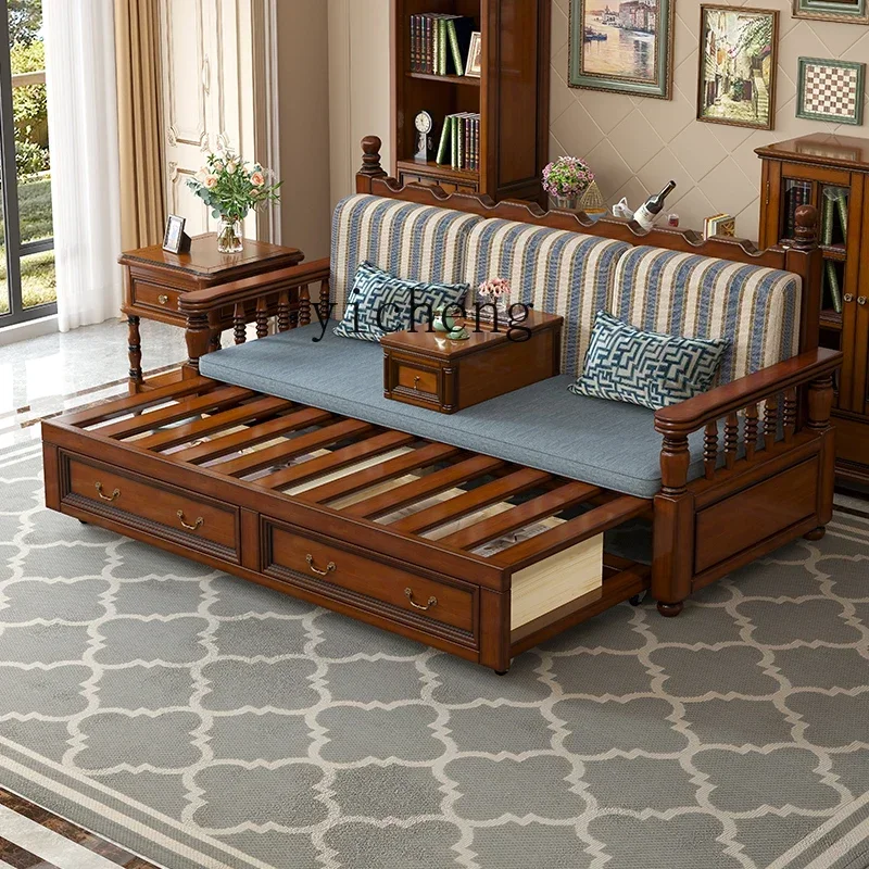 

solid wood sofa bed sitting and lying dual-purpose storage double push-pull folding small apartment retractable