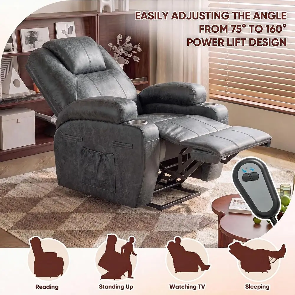 Power Lit Recliner Chair, Recliner Chair with Massage or Elderly | Leathaire abric Lit Chair with Cup Holders, Side kets and Rem