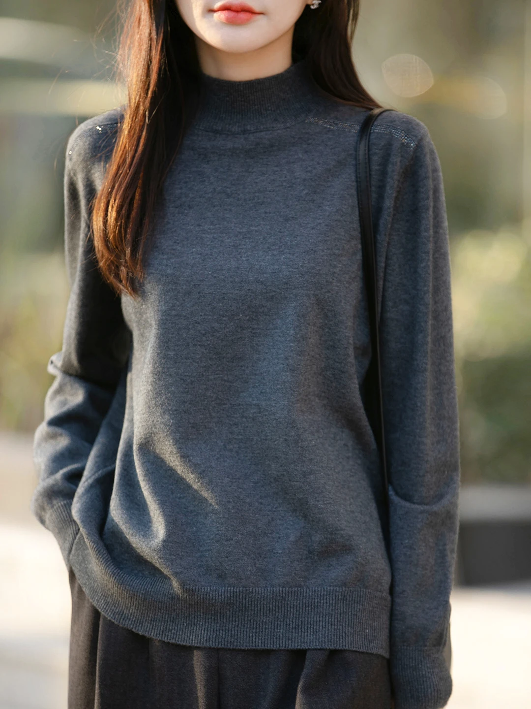 

Autumn Winter Loose Knitted Wool Sweater Women's f High Collar Fce Lined Base Layer Sweater Commute Sle Thi Warm