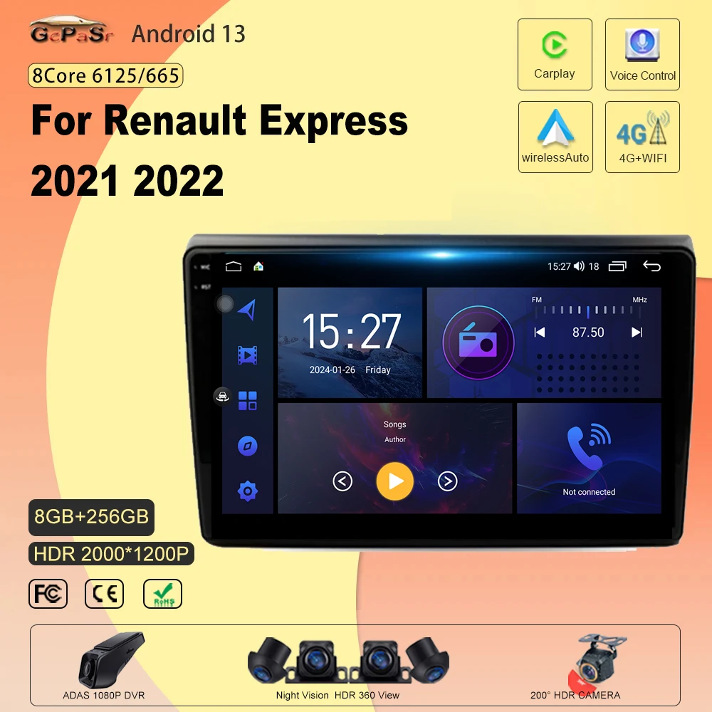 

Автомагнитола на Android 13 для Renault Express 2021, 2022, стереосистема с навигацией, мультимедийная стереомагнитола, беспроводная Автомагнитола для Carplay