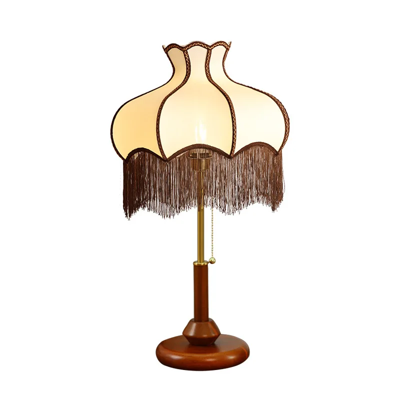 

Medieval table lamp retro, French solid wood decorative table lamp, American bedroom bedside study