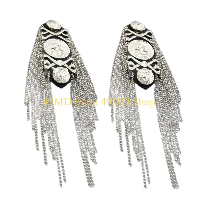 49MD Punk Fringe Epaulet Shoulder Board Costume Shoulder Badge Decors Shoulder Mark Fringed Epaulet for Suit Accessories