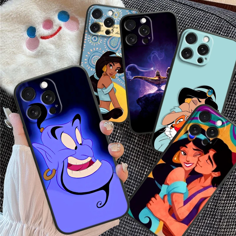 Disney Aladdin Disney Art For iPhone 15 14 13 12 11 XS XR X 8 7 SE Pro Max Plus Mini Black Back Phone Case